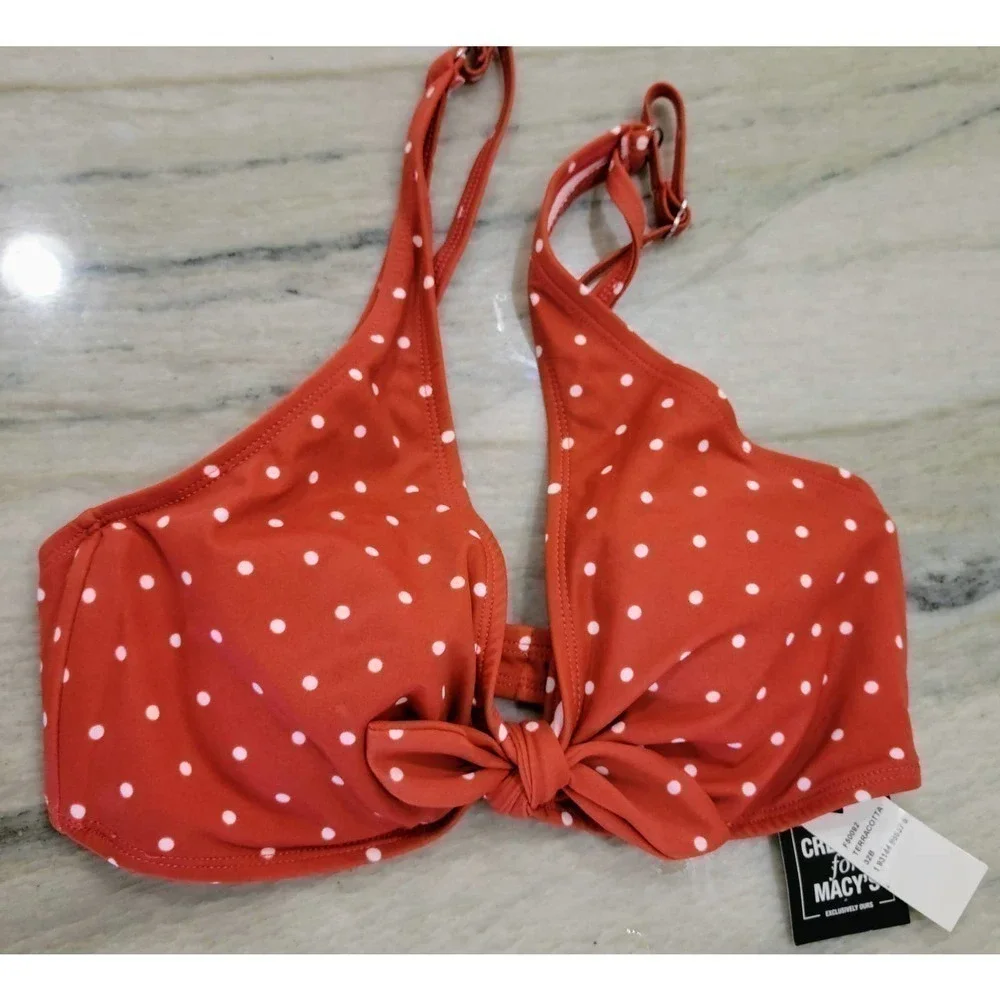 Sundazed Swimsuit Top Terracotta Red Polka Dot 32B